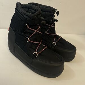 Black Hunter Quilted Waterproof Snow Boots Womens US 9 Winter Insulated Lace Up
